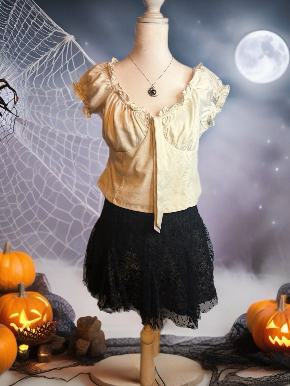 Miss Sixty Rare Black denim lace overlay mini skirt